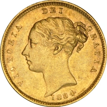 1884 Gold Half Sovereign Queen Victoria Young Head Shield Back NGC AU58