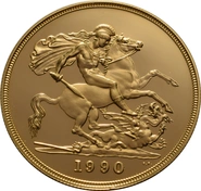 1990 Proof £5 Gold Coin (Quintuple Sovereign) - no Box or cert