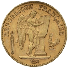 1892 20 French Francs Gold Coin Guardian Angel Genius A