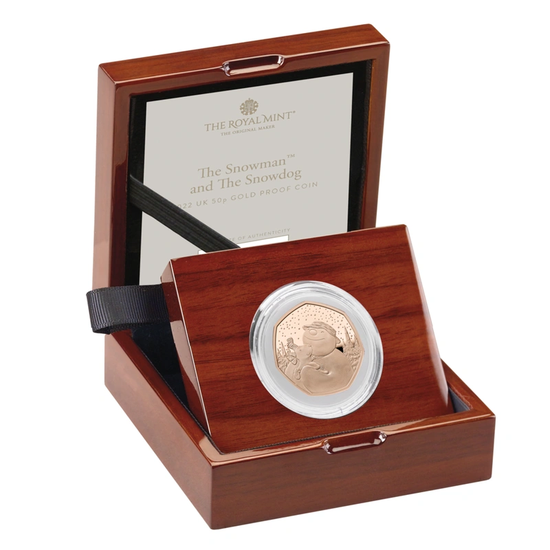 2022 The Snowman and the Snowdog Fifty Pence 50p Proof Gold Coin Boxed