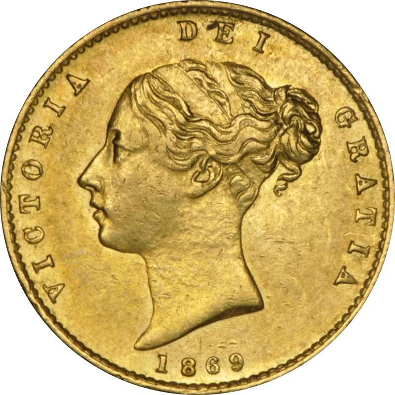 1869 Half Sovereign Victoria Young Head Shield Back - London NGC AU55