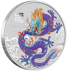 2024 1oz Perth Mint Year of the Dragon Coloured Silver Coin - Purple Dragon