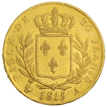 1815 20 French Francs Gold Coin Louis XVIII A