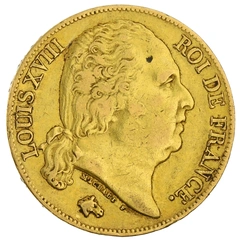 1819 20 French Francs Gold Coin Louis XVIII A
