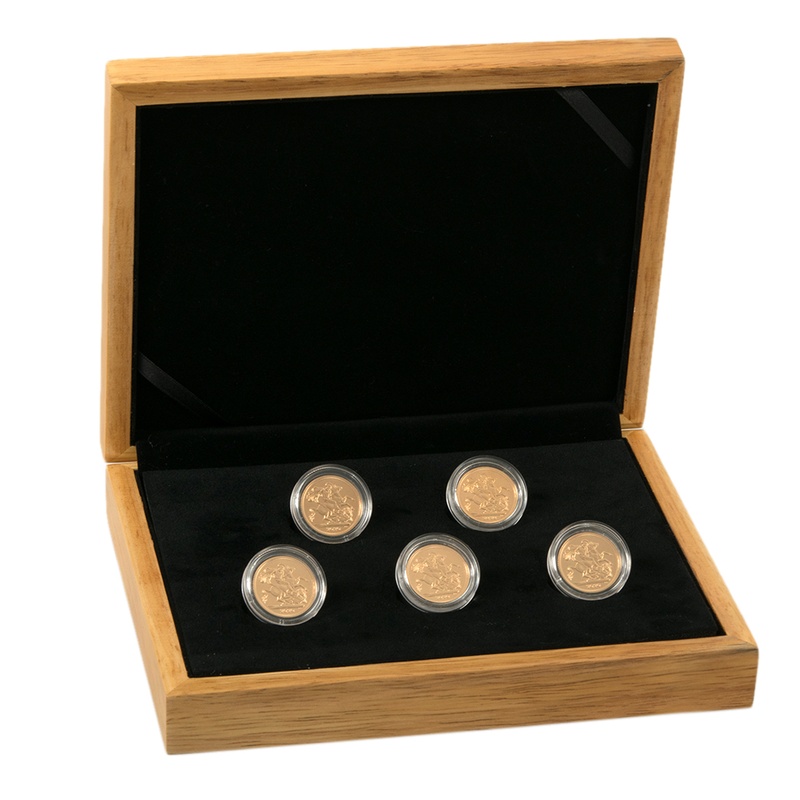 Five 2020 Sovereign Gold Coins in Gift Box