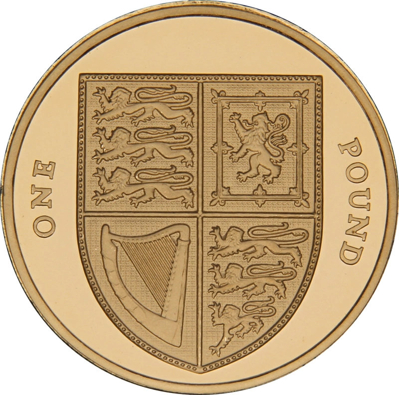 2015 Proof Gold £1 Pound Coin Royal Shield of Arms Fifth Portrait