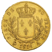 1814 20 French Francs - Louis XVIII Uniformed Bust - A