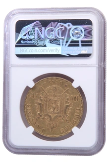 1869 100 French Francs Gold Coin Napoleon III BB Strasbourg NGC AU55