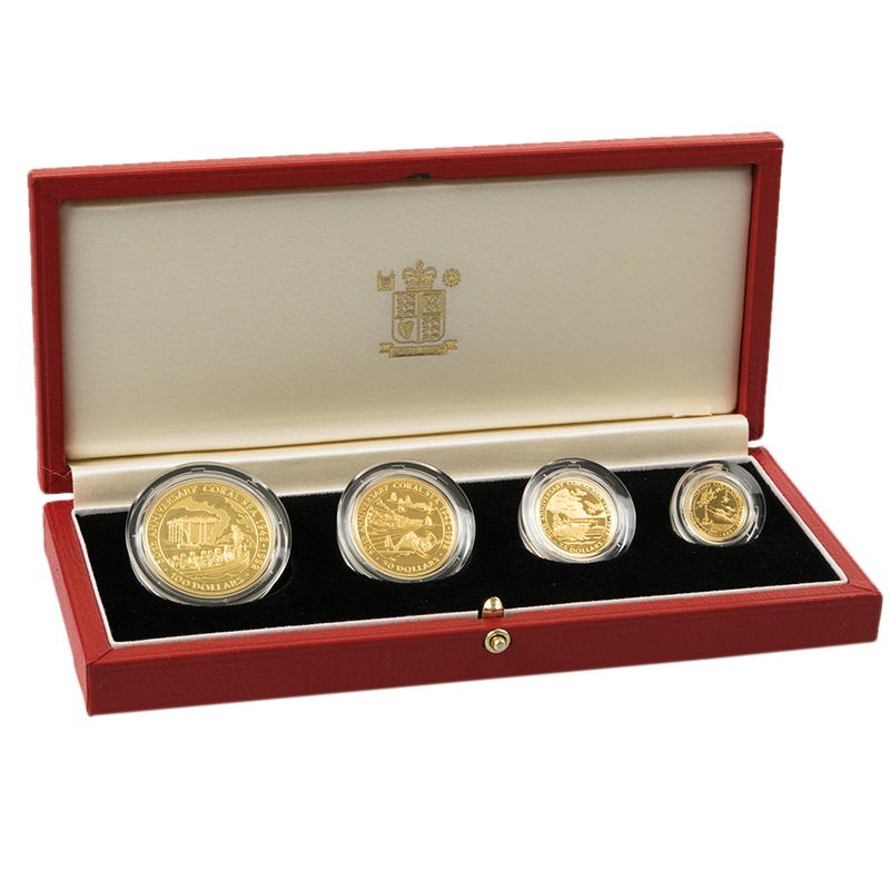 1992 Solomon Islands 50th Anniversary Battle of Coral Sea 4-Coin Gold Proof Set Boxed