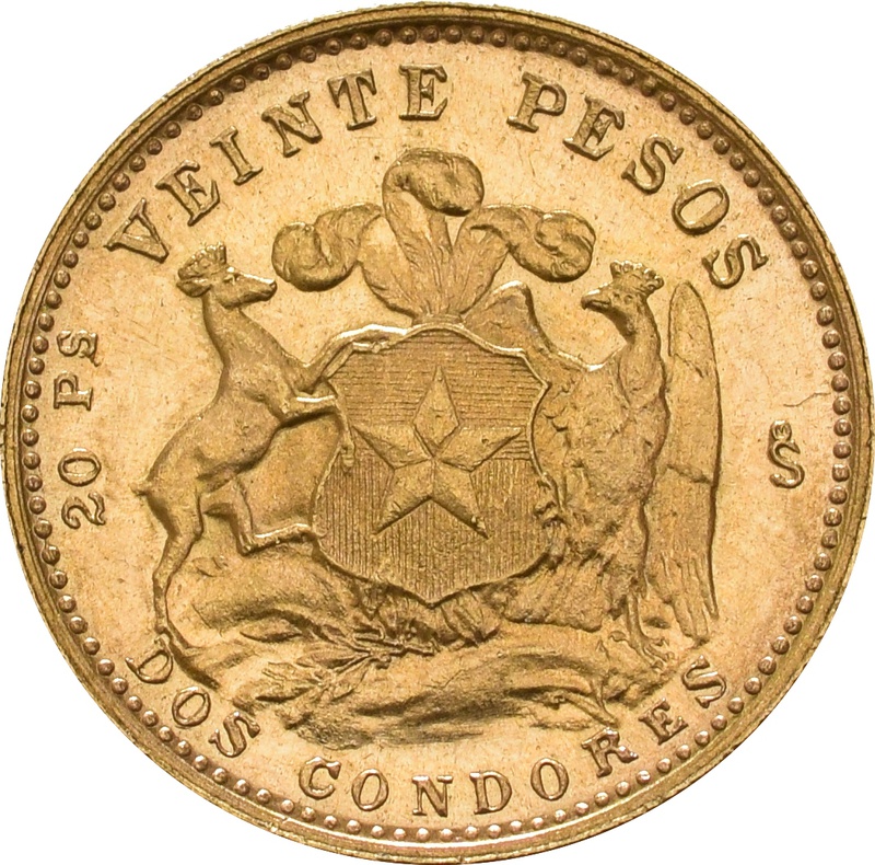 Chilean 20 Pesos Gold Coin 1926-1980