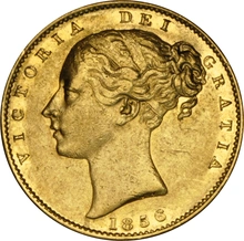 1856 Gold Sovereign Coin Queen Victoria Young Head Shield Back