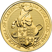1oz Gold Coin, Black Bull of Clarence - Queen's Beast 2018