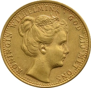 Dutch 10 Guilders Gold Coin Wilhelmina Coronet Head 1898