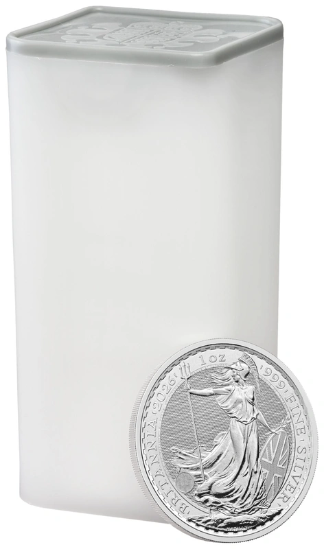 Tube of 25 2026 Britannia One Ounce Silver Coins