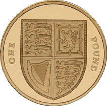 2015 Proof Gold £1 Pound Coin Royal Shield of Arms Fifth Portrait