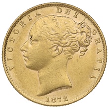 1872 Gold Sovereign - Victoria Young Head Shield Back- London