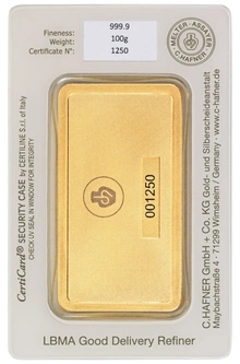 100g Gold Bar C. Hafner Minted