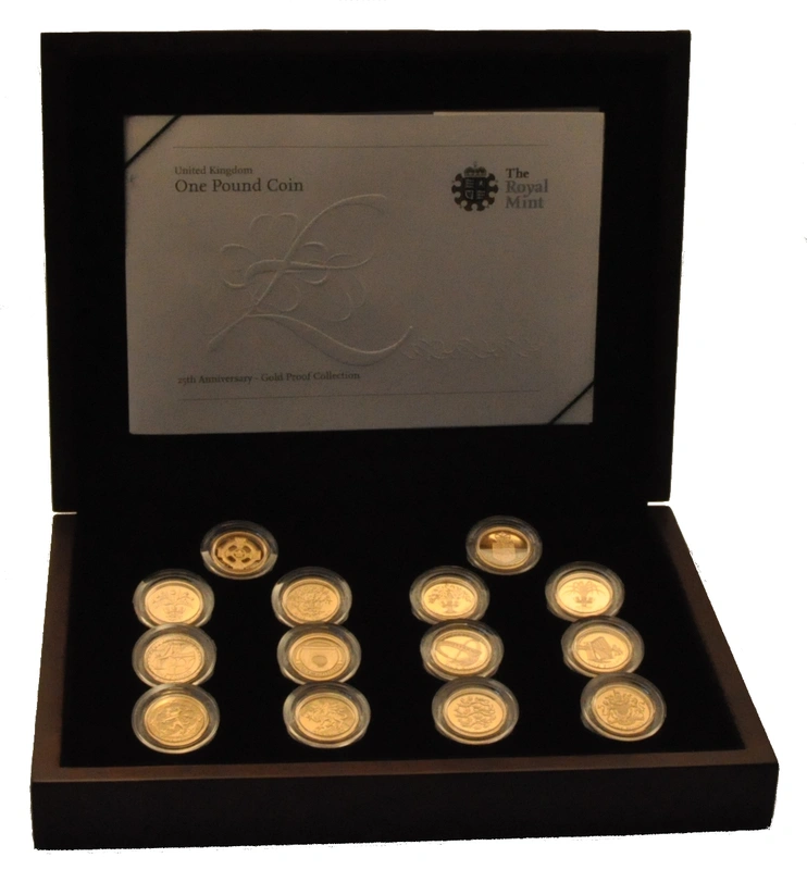 Proof Gold 1 Pound Coin 25th Anniversary 14 Coin Set Boxed