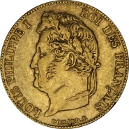1844 20 French Francs - Louis-Philippe Laureate Head - A