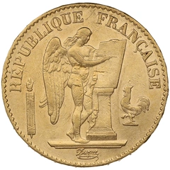 1876 20 French Francs Gold Coin Guardian Angel Genius A