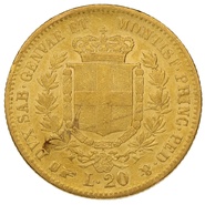 Sardinian 20 Lire Gold Coin Victor Emmanuel II