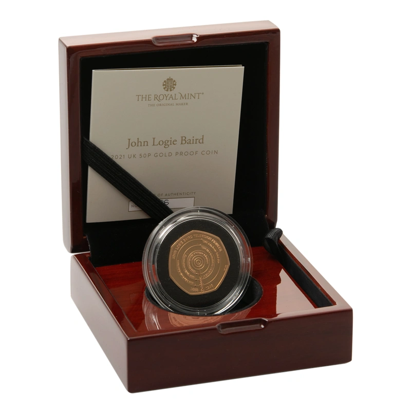 2021 Proof 50p Gold Coin Logie Baird Innovation in Science Boxed