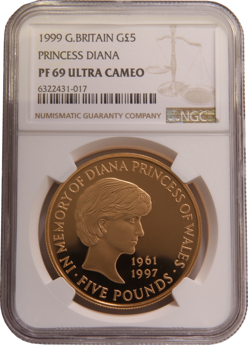 1999 Proof Gold Crown £5 Coin Diana Princess of Wales Memorial NGC PF69