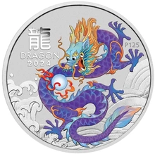 2024 1oz Perth Mint Year of the Dragon Coloured Silver Coin - Purple Dragon