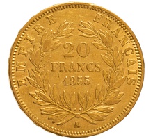 1855 20 French Francs - Napoleon III Bare Head - A