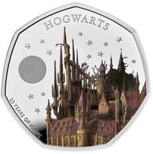 2023 25th Anniversary of Harry Potter - Hogwarts School Fifty Pence Proof Silver Coin Boxed