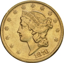 1876 $20 Double Eagle Liberty Head Gold Coin,  San Francisco
