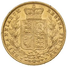 1866 Gold Sovereign - Victoria Young Head Shield Back- London