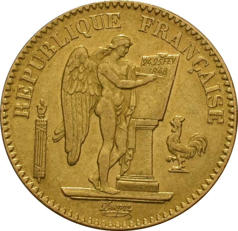 1848 20 French Francs Gold Coin Guardian Angel Genius A