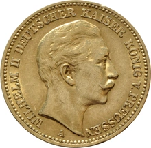 German 20 Mark Gold Coin Wilhelm II 1889-1913
