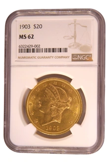 1903 $20 Gold Coin Double Eagle Liberty Head Philadelphia NGC MS62