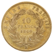 10 French Francs - Napoleon III (Bare Head) (1854 - 1860)