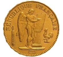 1897 20 French Francs Gold Coin Guardian Angel Genius A