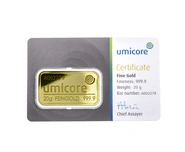 Umicore 20 Gram Gold Bar