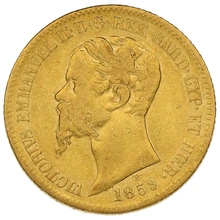 Sardinian 20 Lire Gold Coin Victor Emmanuel II