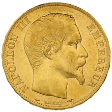 1855 20 French Francs - Napoleon III Bare Head - A - greyhound