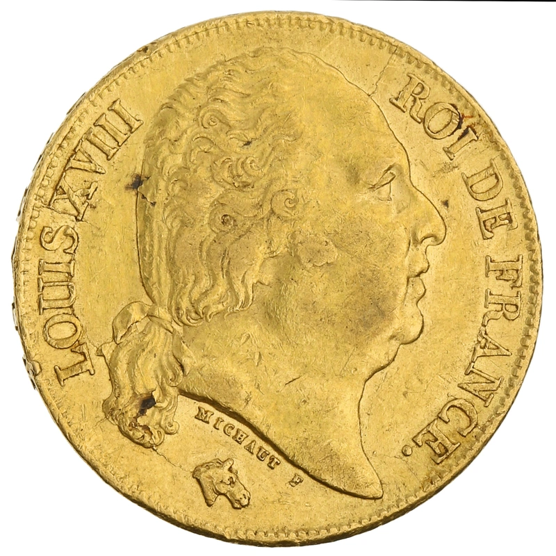 1818 20 French Francs Gold Coin Louis XVIII A