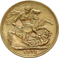 1874 Gold Sovereign Coin Queen Victoria Young Head Sydney
