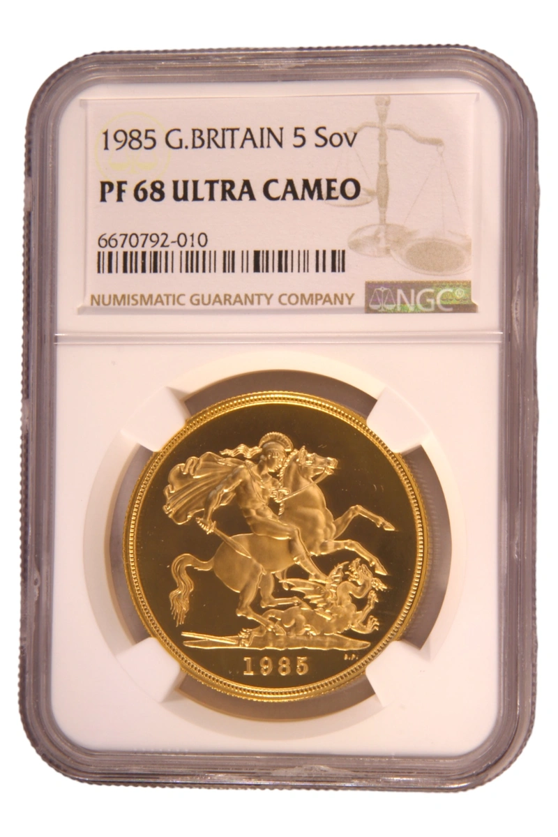 1985 Proof Gold £5 Coin Quintuple Sovereign NGC PF68