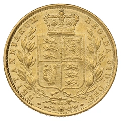 1864 Gold Sovereign Coin Queen Victoria Young Head Shield Back