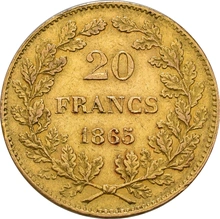 20 Belgian Franc Leopold I  plain head