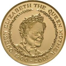 2002 - Gold Five Pound Proof Coin, Queen Mother Memorial