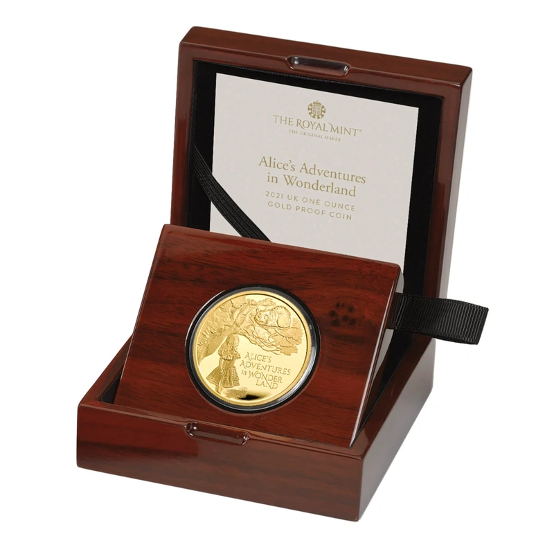 2021 1oz Alice's Adventures in Wonderland Proof Gold Coin Boxed