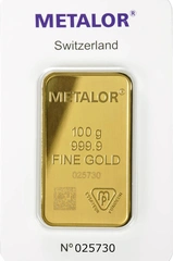 100g Gold Bar Metalor Minted