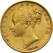 1846 Gold Sovereign - Victoria Young Head Shield Back- London