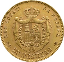 25 Spanish Pesetas - Alfonso XII Young Head